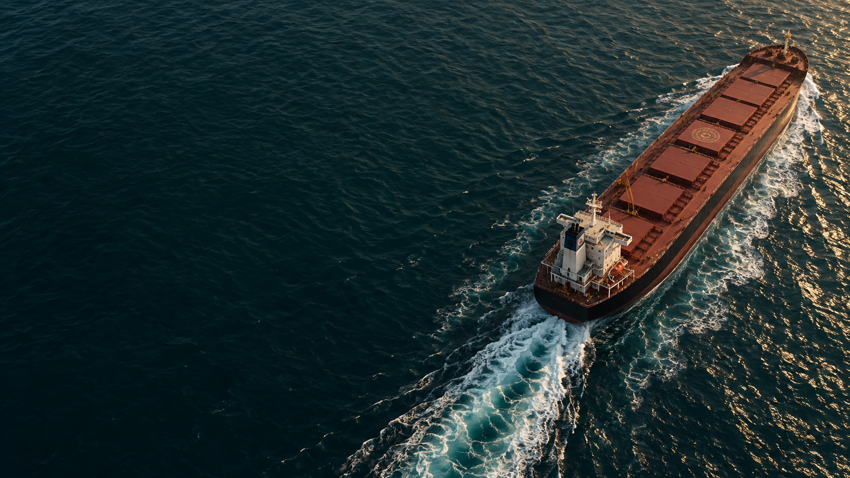 A cargo vessel crossing deep blue water